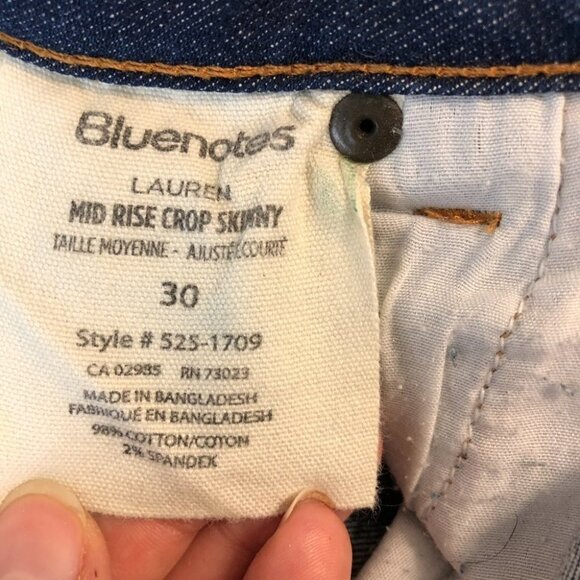 Bluenotes Lauren Mid rise Crop Skinny Distressed Jeans Size 30 - Picture 5 of 13